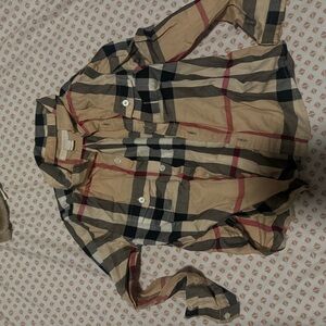 Burberry Kids Beige and Black Plaid Button Down Shirt